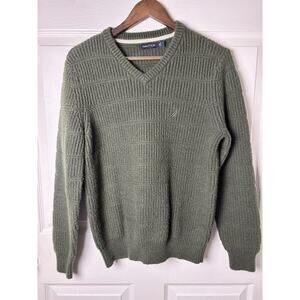 Mens Nautica Long Sleeve Dark Green Vee Neck Sweater Medium - EUC